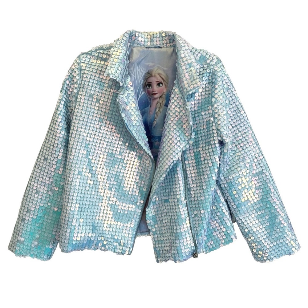 DISNEY FROZEN 2 Princess Elsa Iridescent SEQUIN SPARKLE JACKET Blue 10-12 (L)